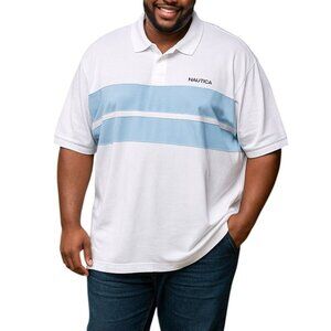 Nautica Size 3XL Polo Shirt Mens White Blue Stripe Classic Fit Casual Collared